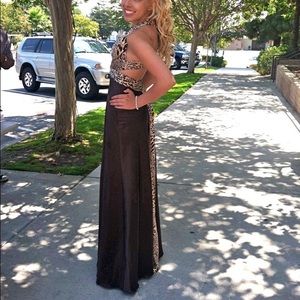 Floor-length Satin Cheetah/Brown Gown Maxi Dress